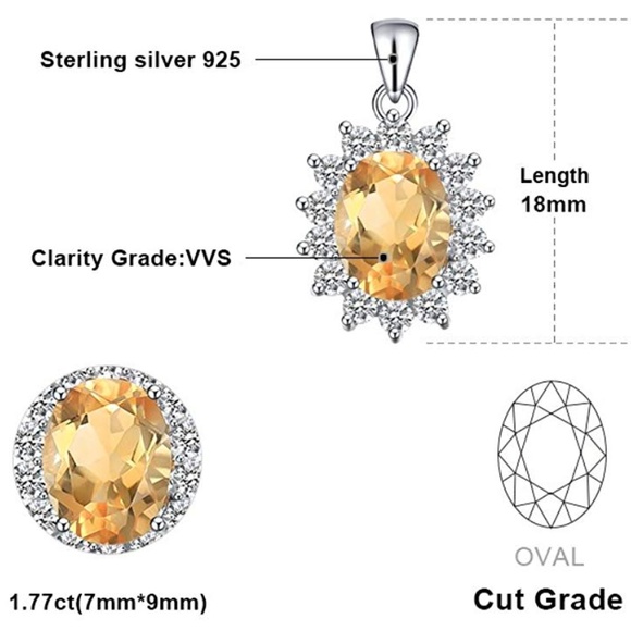 💛 1.7ct Citrine Necklace - 925 Sterling Silver - Picture 5 of 6